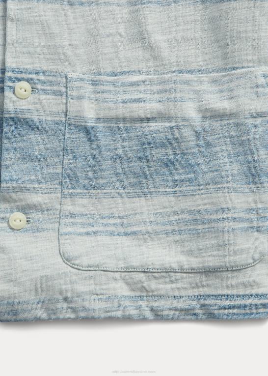 indigo/creme Mænd Ralph Lauren stribet jersey lejrskjorte Z426B1710