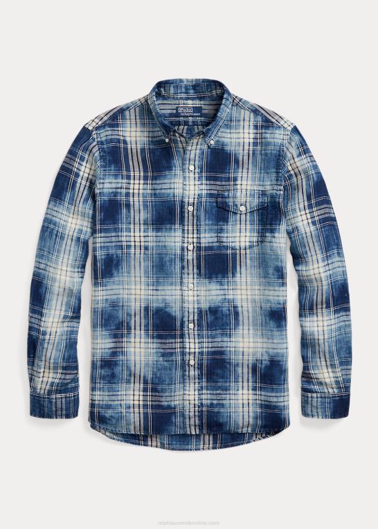 indigo hvid multi Mænd Ralph Lauren klassisk pasform plaid hørskjorte Z426B1148