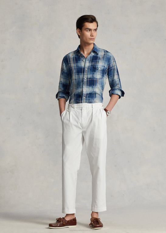 indigo hvid multi Mænd Ralph Lauren klassisk pasform plaid hørskjorte Z426B1148