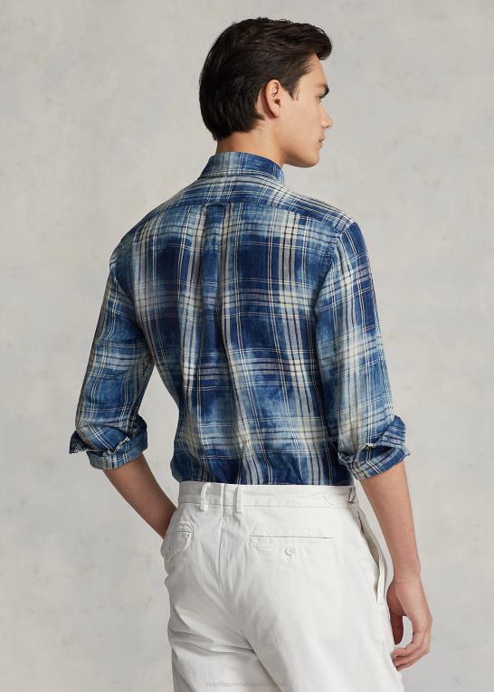 indigo hvid multi Mænd Ralph Lauren klassisk pasform plaid hørskjorte Z426B1148