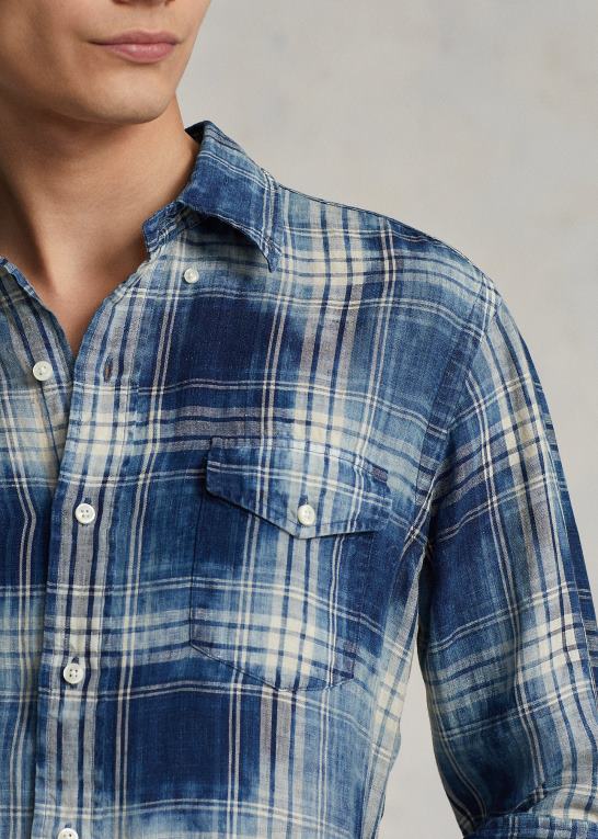 indigo hvid multi Mænd Ralph Lauren klassisk pasform plaid hørskjorte Z426B1148