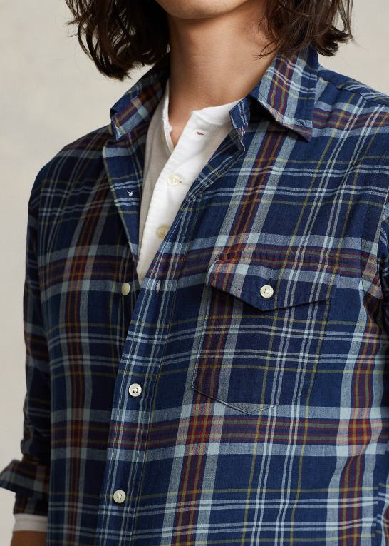 indigo/rød multi Mænd Ralph Lauren klassisk pasform madras skjorte Z426B8517