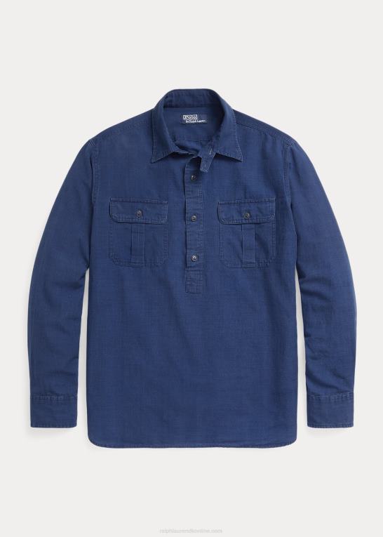 indigo tekstur Mænd Ralph Lauren popover arbejdsskjorte i klassisk pasform Z426B1164