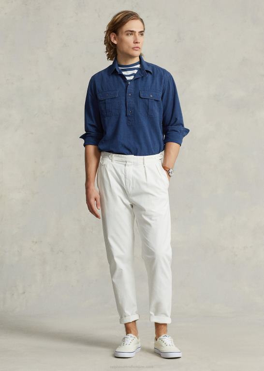 indigo tekstur Mænd Ralph Lauren popover arbejdsskjorte i klassisk pasform Z426B1164