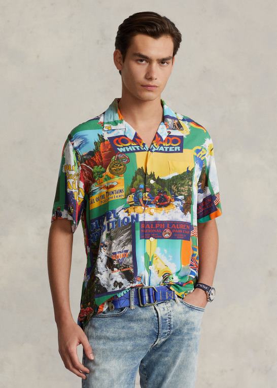 kajak ekspedition Mænd Ralph Lauren klassisk pasform lejrskjorte med kajakprint Z426B714