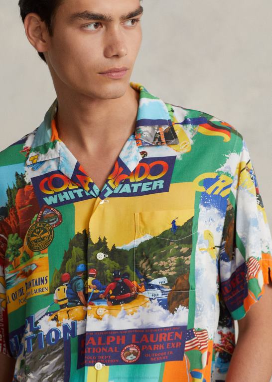 kajak ekspedition Mænd Ralph Lauren klassisk pasform lejrskjorte med kajakprint Z426B714