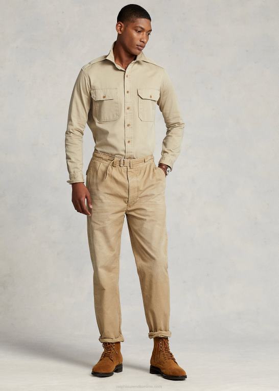 kaki Mænd Ralph Lauren klassisk pasform twill arbejdsskjorte Z426B8435