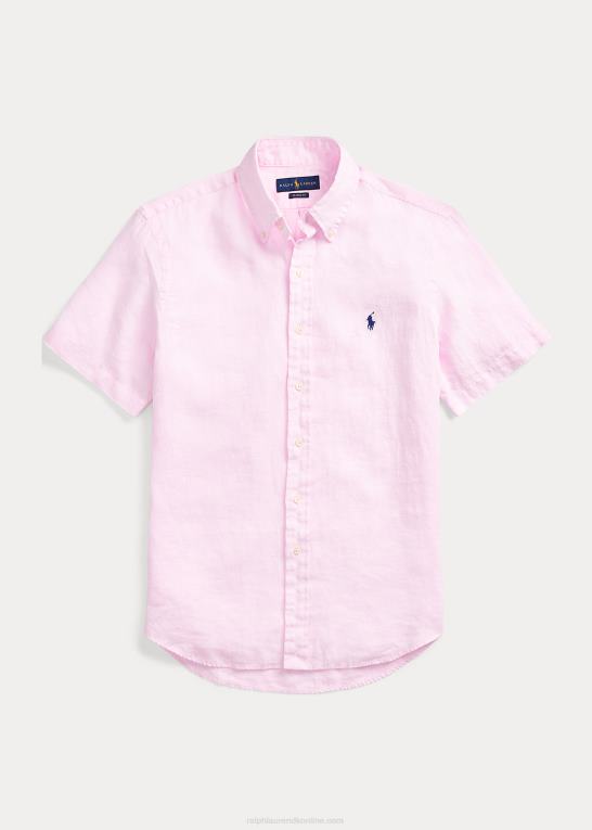 karmel pink Mænd Ralph Lauren hørskjorte i klassisk pasform Z426B516