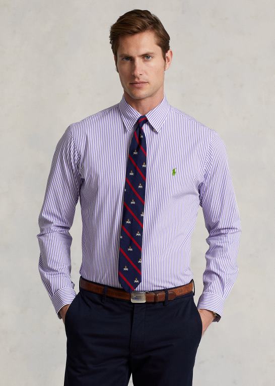 lavendel/hvid Mænd Ralph Lauren klassisk pasform stribet stræk poplin skjorte Z426B774