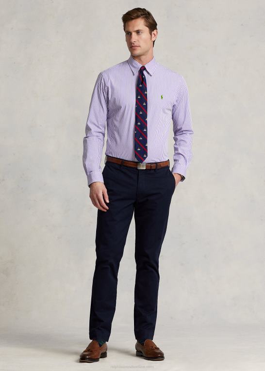 lavendel/hvid Mænd Ralph Lauren klassisk pasform stribet stræk poplin skjorte Z426B774