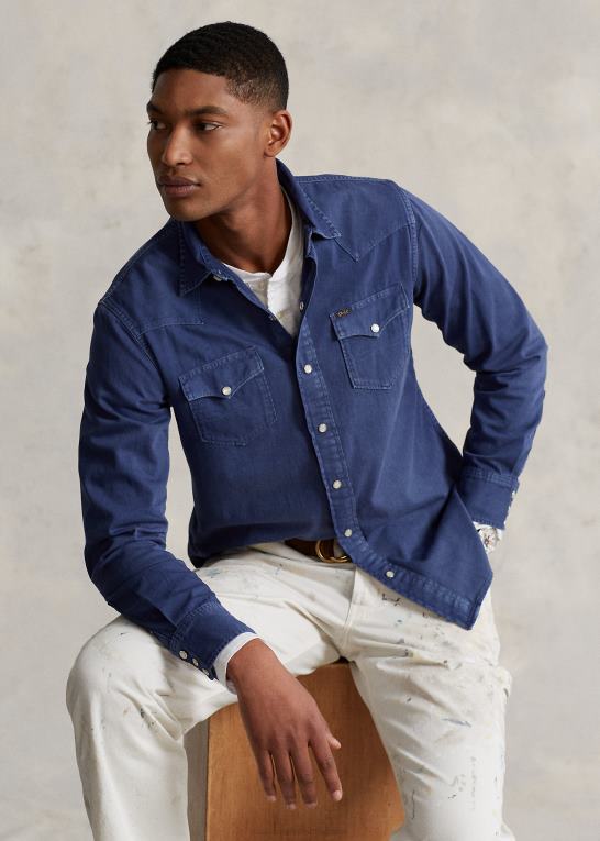 let marine Mænd Ralph Lauren beklædningsfarvet westernskjorte i denim Z426B1119