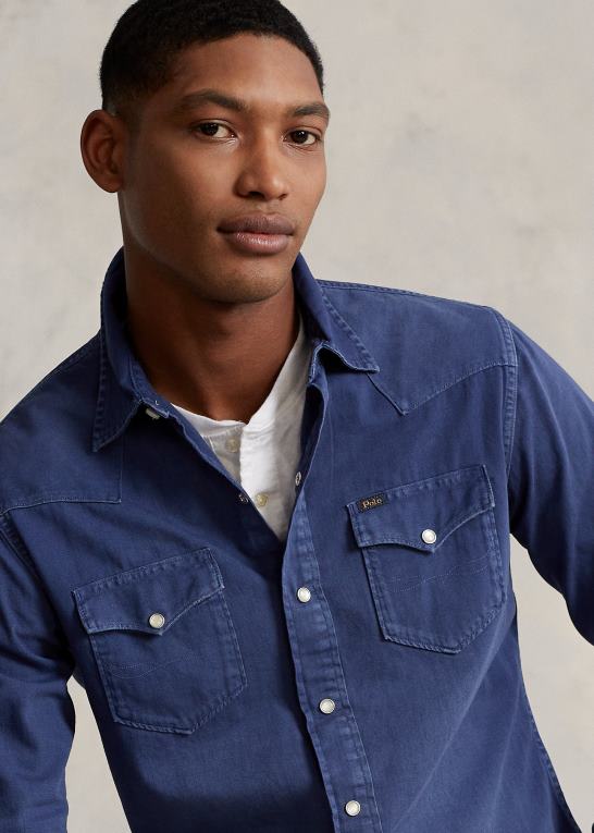 let marine Mænd Ralph Lauren beklædningsfarvet westernskjorte i denim Z426B1119