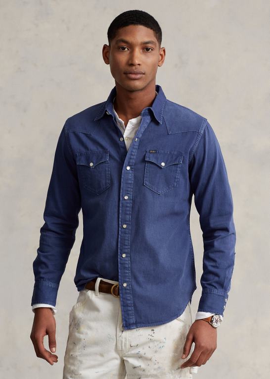 let marine Mænd Ralph Lauren beklædningsfarvet westernskjorte i denim Z426B1119