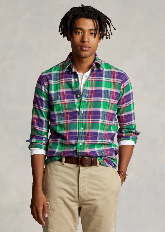 lilla/grøn multi Mænd Ralph Lauren skræddersyet plaid twill skjorte Z426B787