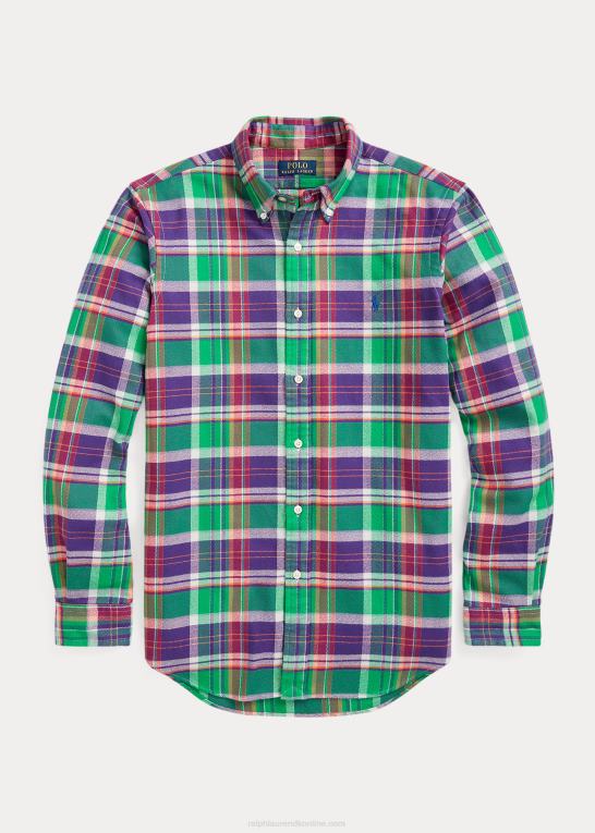 lilla/grøn multi Mænd Ralph Lauren skræddersyet plaid twill skjorte Z426B787