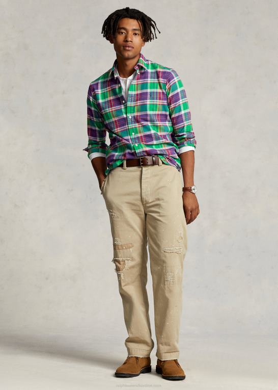 lilla/grøn multi Mænd Ralph Lauren skræddersyet plaid twill skjorte Z426B787