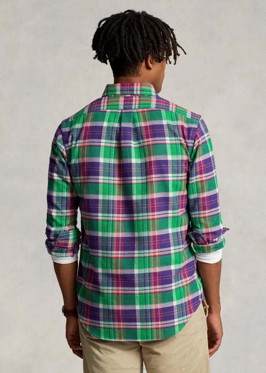 lilla/grøn multi Mænd Ralph Lauren skræddersyet plaid twill skjorte Z426B787