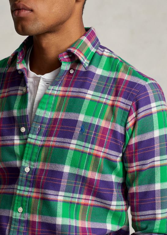 lilla/grøn multi Mænd Ralph Lauren skræddersyet plaid twill skjorte Z426B787