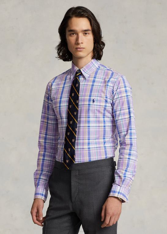 lilla/gul multi Mænd Ralph Lauren klassisk pasform plaid stretch poplin skjorte Z426B572