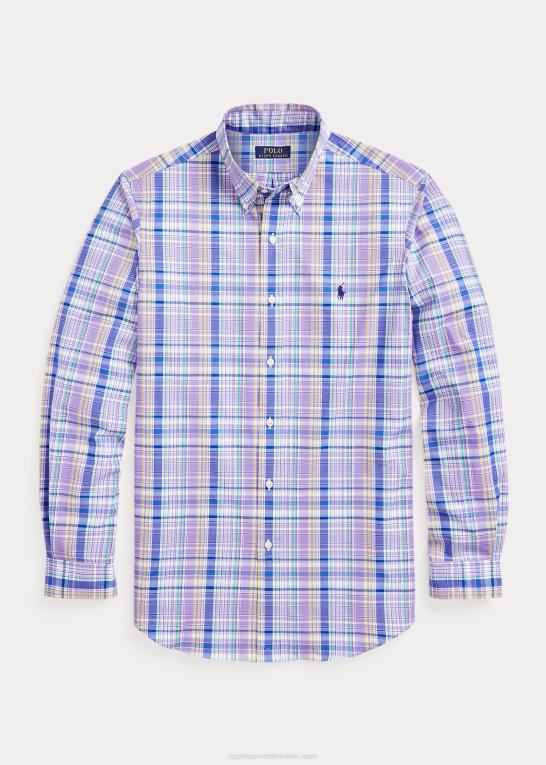 lilla/gul multi Mænd Ralph Lauren klassisk pasform plaid stretch poplin skjorte Z426B572
