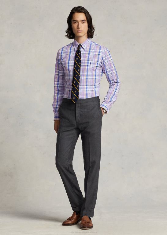 lilla/gul multi Mænd Ralph Lauren klassisk pasform plaid stretch poplin skjorte Z426B572