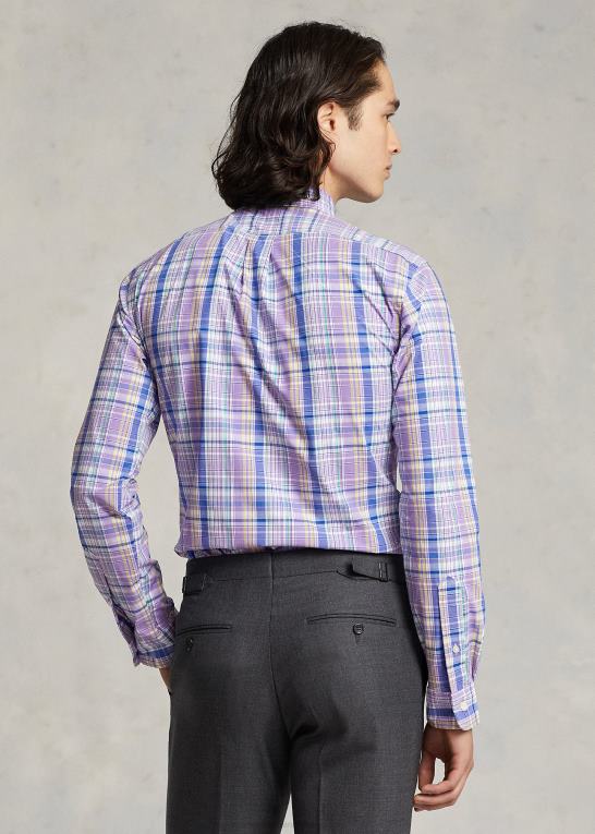 lilla/gul multi Mænd Ralph Lauren klassisk pasform plaid stretch poplin skjorte Z426B572