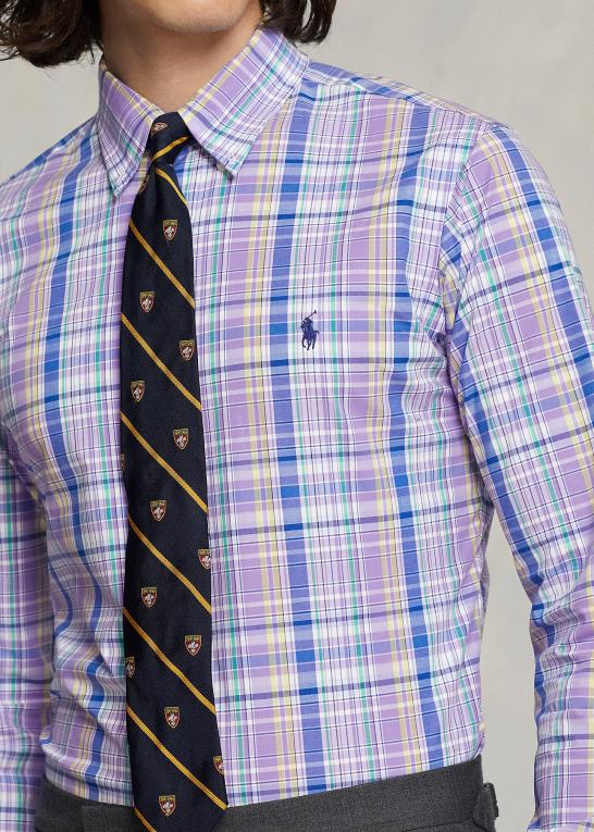 lilla/gul multi Mænd Ralph Lauren klassisk pasform plaid stretch poplin skjorte Z426B572