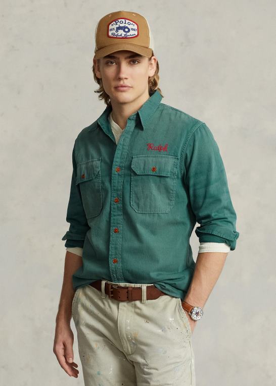 lorain emb Mænd Ralph Lauren klassisk pasform denim arbejdsskjorte Z426B8525