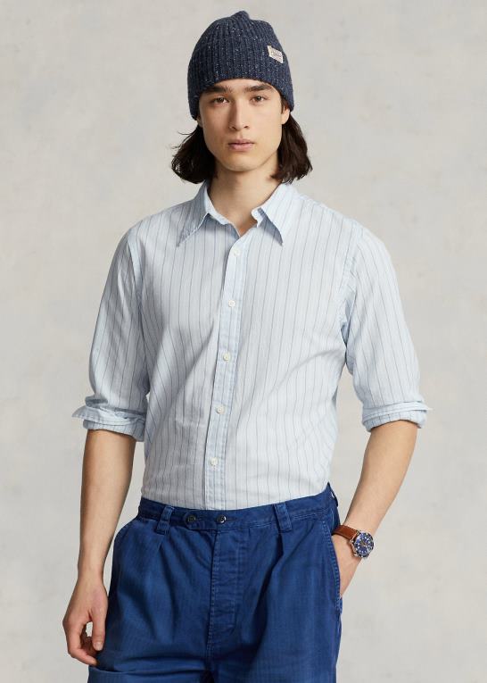 lt blå/hvid multi Mænd Ralph Lauren klassisk pasform stribet dobbyskjorte Z426B1047