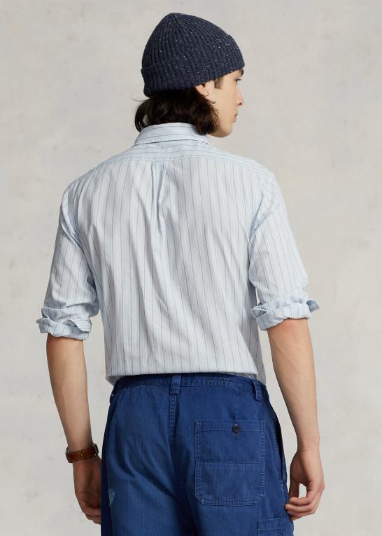 lt blå/hvid multi Mænd Ralph Lauren klassisk pasform stribet dobbyskjorte Z426B1047