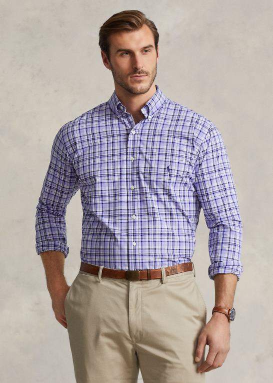 lyseblå multi Mænd Ralph Lauren plaid stretch poplin skjorte Z426B1810