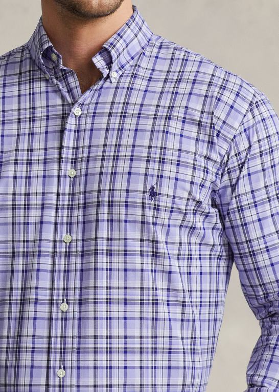 lyseblå multi Mænd Ralph Lauren plaid stretch poplin skjorte Z426B1810