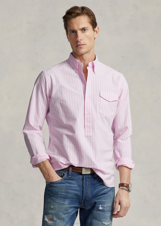 lyserød/hvid Mænd Ralph Lauren klassisk pasform stribet oxford popover skjorte Z426B931
