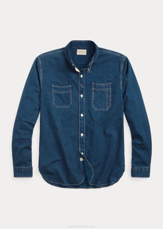 mørk indigo Mænd Ralph Lauren polkaprikket vævet arbejdsskjorte Z426B1771