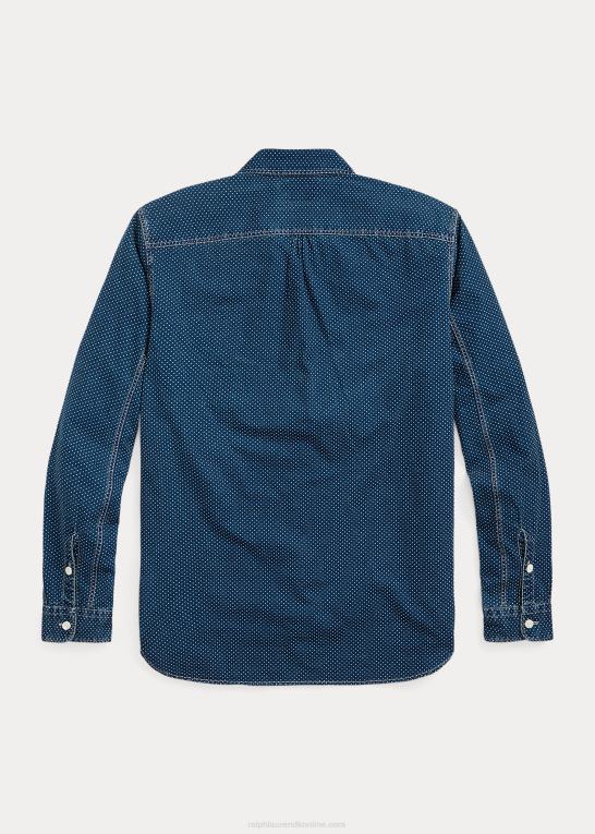 mørk indigo Mænd Ralph Lauren polkaprikket vævet arbejdsskjorte Z426B1771