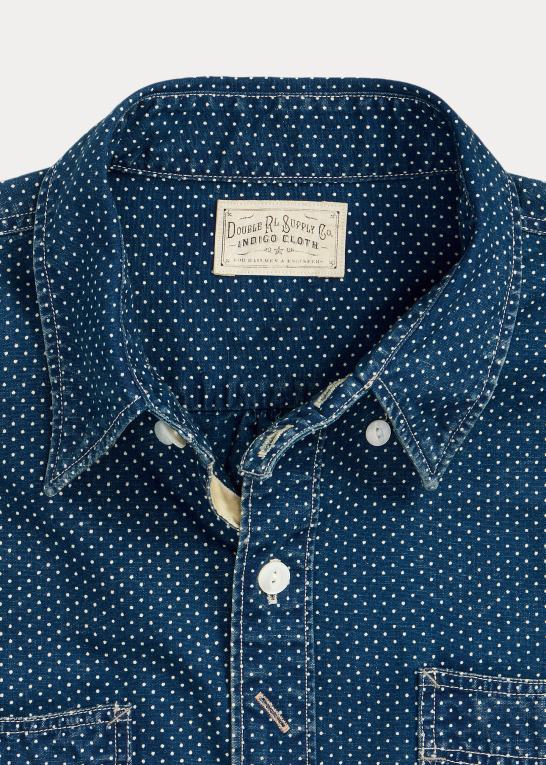 mørk indigo Mænd Ralph Lauren polkaprikket vævet arbejdsskjorte Z426B1771
