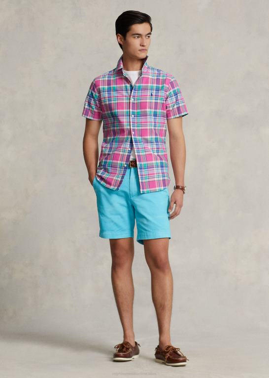 mørk pink/grøn multi Mænd Ralph Lauren klassisk pasform plaid oxford skjorte Z426B1080