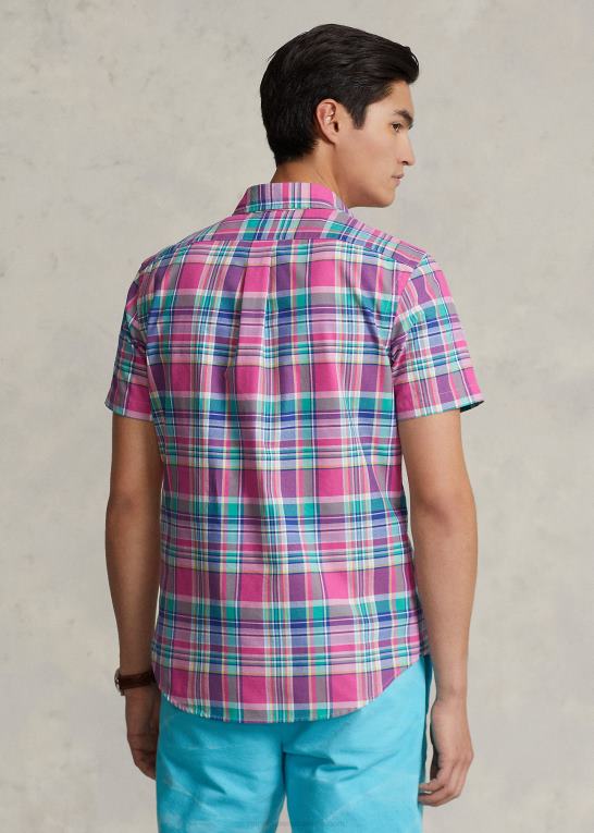 mørk pink/grøn multi Mænd Ralph Lauren klassisk pasform plaid oxford skjorte Z426B1080