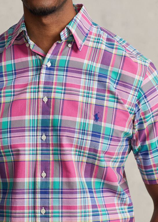 mørk pink/grøn multi Mænd Ralph Lauren plaid oxford skjorte Z426B1494