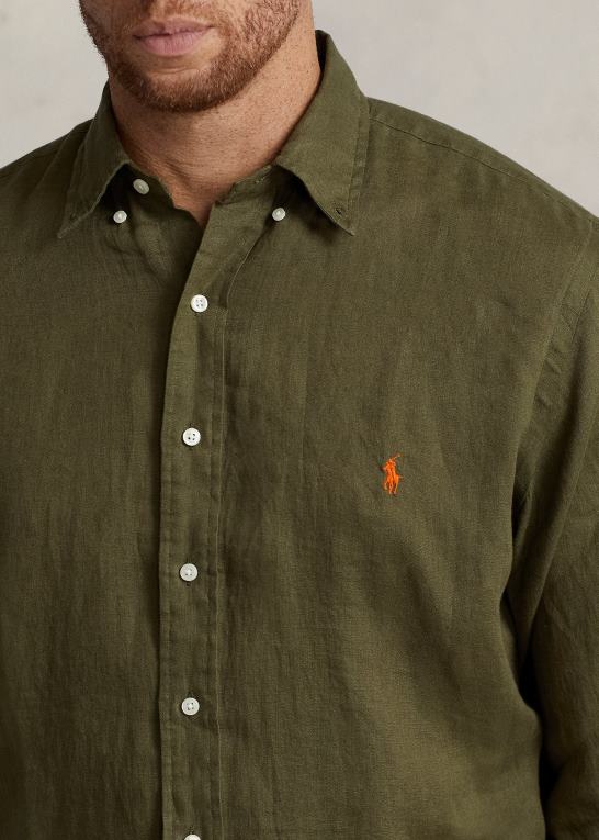 mørk salvie Mænd Ralph Lauren let linned skjorte Z426B1552