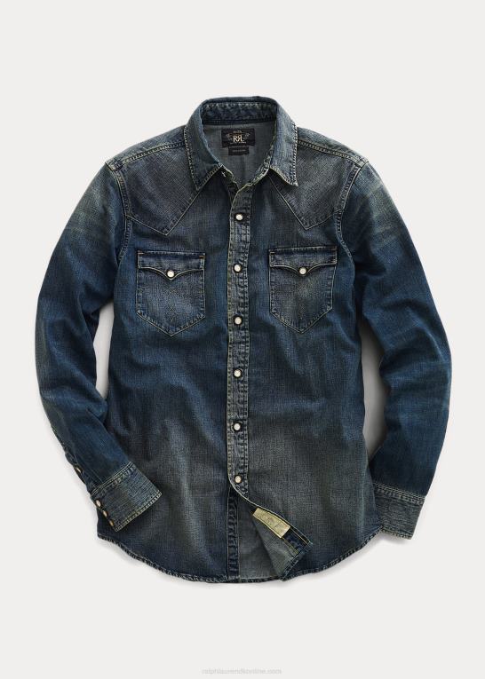 mørk vask Mænd Ralph Lauren slim fit denim westernskjorte Z426B1757