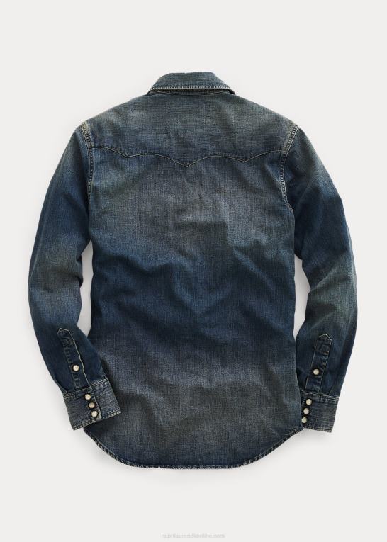 mørk vask Mænd Ralph Lauren slim fit denim westernskjorte Z426B1757