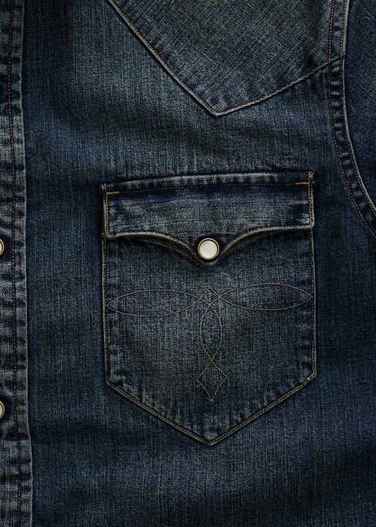 mørk vask Mænd Ralph Lauren slim fit denim westernskjorte Z426B1757