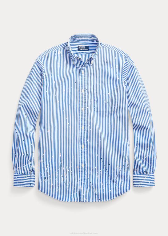marineblå/hvid Mænd Ralph Lauren klassisk pasform maling-splatter poplin skjorte Z426B1044