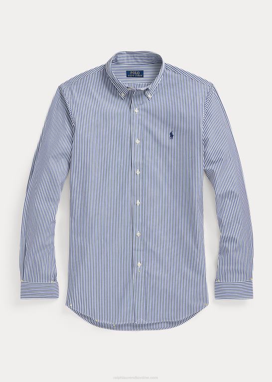 marineblå/hvid Mænd Ralph Lauren klassisk pasform stribet stræk poplin skjorte Z426B772