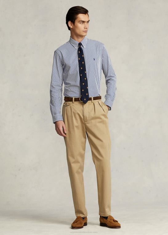 marineblå/hvid Mænd Ralph Lauren klassisk pasform stribet stræk poplin skjorte Z426B772
