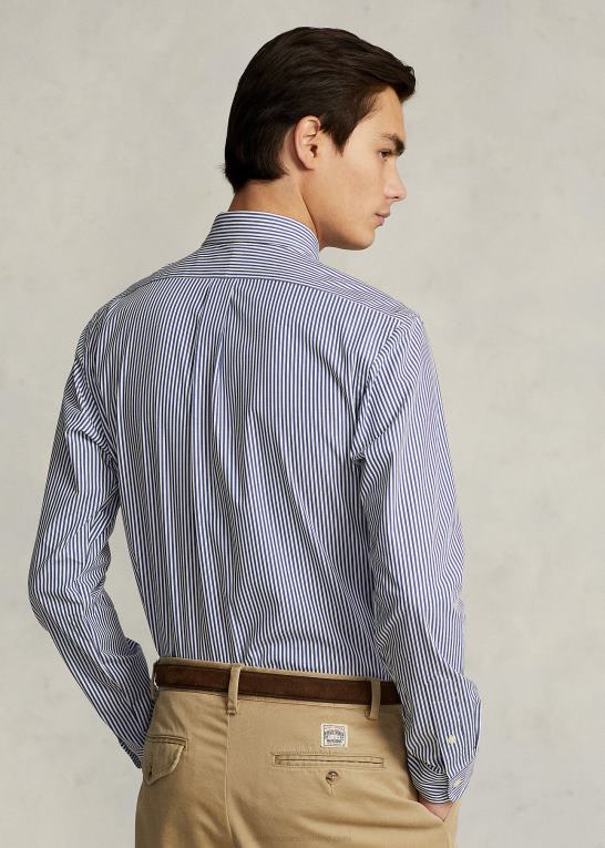 marineblå/hvid Mænd Ralph Lauren klassisk pasform stribet stræk poplin skjorte Z426B772
