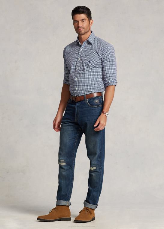 marineblå/hvid Mænd Ralph Lauren plaid stretch poplin skjorte Z426B1325