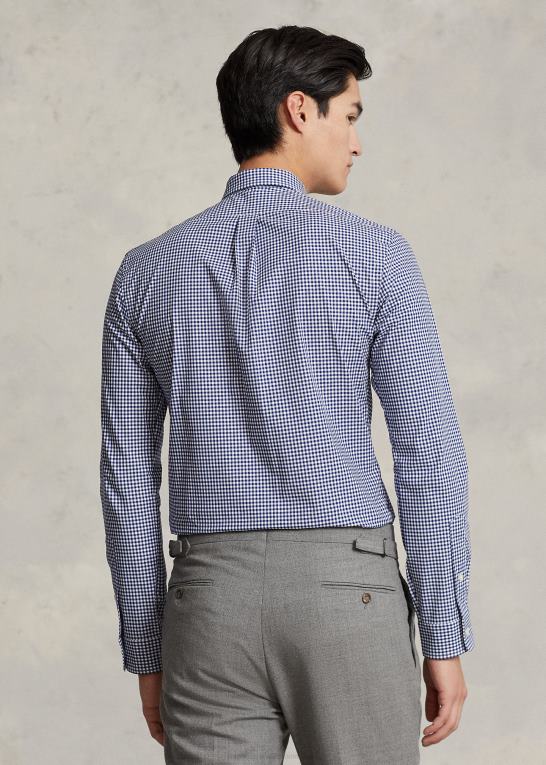 marineblå/hvid Mænd Ralph Lauren slim fit gingham stretch poplin skjorte Z426B813