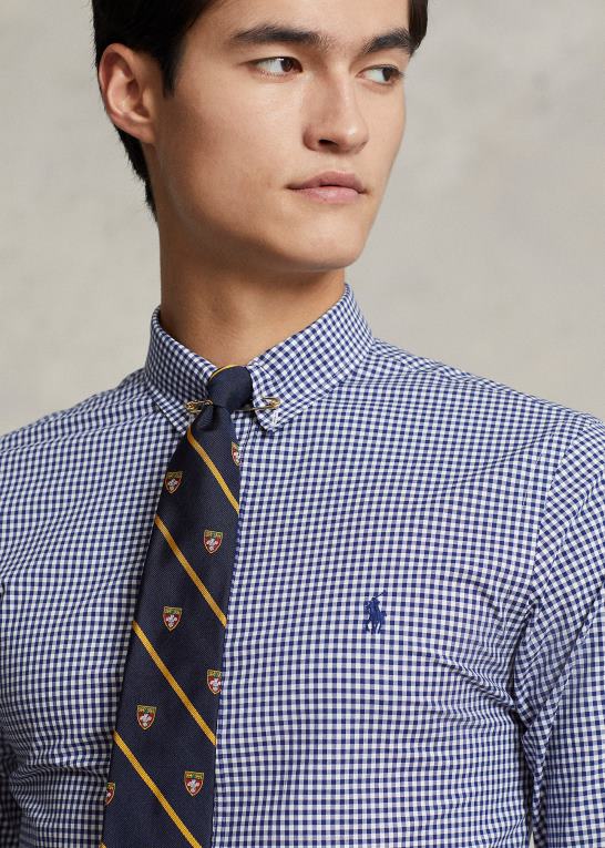 marineblå/hvid Mænd Ralph Lauren slim fit gingham stretch poplin skjorte Z426B813